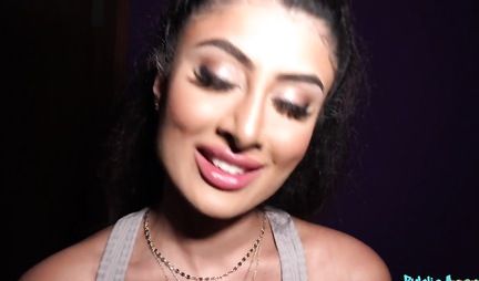 Brunette after truck agreed to sex on the street in first person