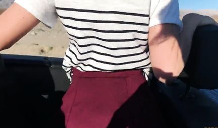 Blonde in the car the audience is ready to do Russian Blowjob and fuck