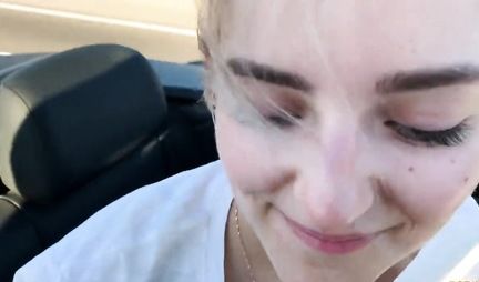 Blonde in the car the audience is ready to do Russian Blowjob and fuck
