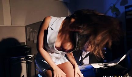 Secretary with big Tits jumping on cock of black guy