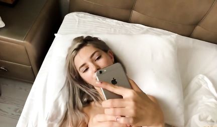Russian sleeping beauty pulled the shorts for a Blowjob and sex with boyfriend