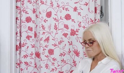 Three blonde lesbians in dressing room lesbians staged a laid