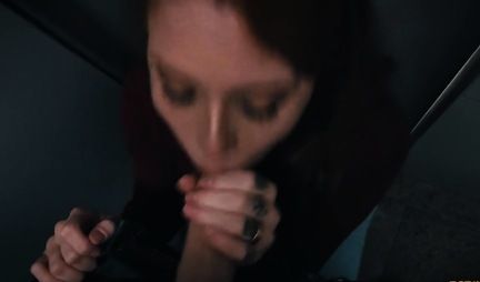 Redhead girl after a Blowjob receives a lot of sperm on her face and mouth