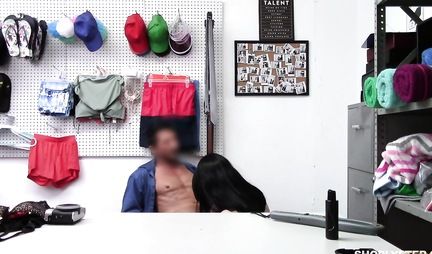 Brunette in the guards office spreads her slim legs for vaginal