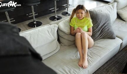 Skinny Asian girl gets fucked after masturbating with a guy and takes his cum