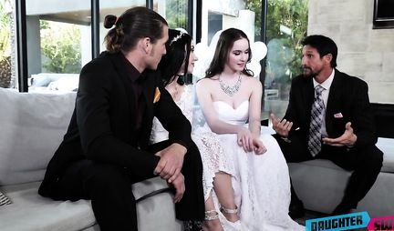 Swingers during a wedding arranged in bedroom group sex with orgasm