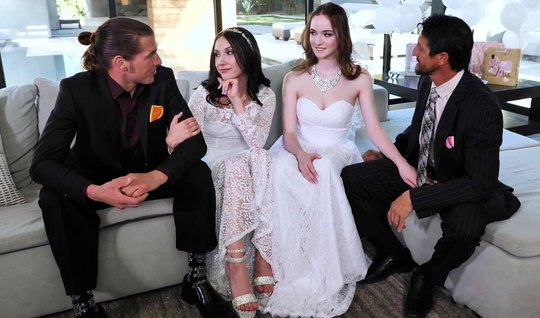 Swingers during a wedding arranged in bedroom group sex w...