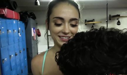 Athlete with big Boobs jumps on the cock of a guy and cums