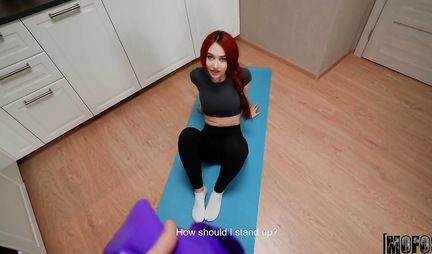 Tattooed redhead girl in tights ready for home anal