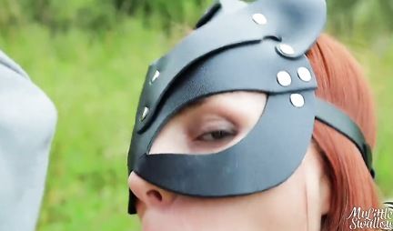 Rural red-haired beauty cums from sex with a guy outdoors