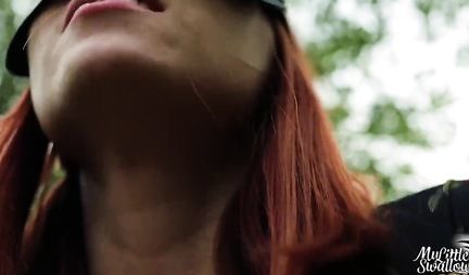 Rural red-haired beauty cums from sex with a guy outdoors