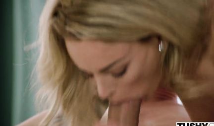 Blonde after masturbating lets a guys dick in the ass and gets anal