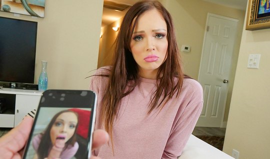 A young girl on her knees makes a Blowjob first-person