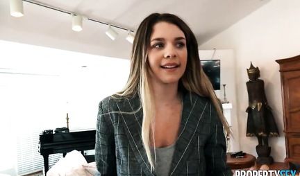 Girl with big Tits in the bedroom got in position for sex in the first person