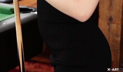 Young and skinny girl right on the billiard table fuck with a guy