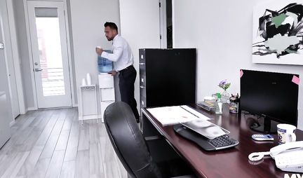 Busty nurse in stockings right in the office fucking with young assistant