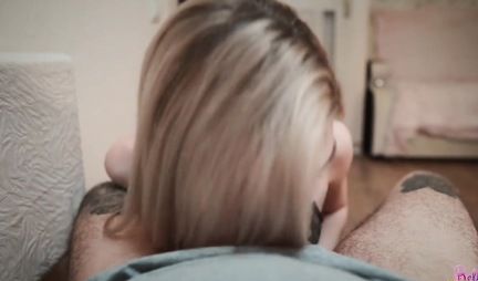 Russian blonde in lingerie sticks juicy slit homemade sex in the first person