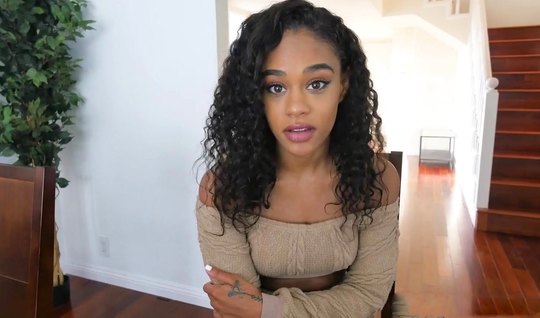 Little black girl opens her chocolate hole spanking in th...