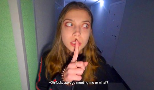 Girl with big eyes makes Russian homemade Blowjob and cum...