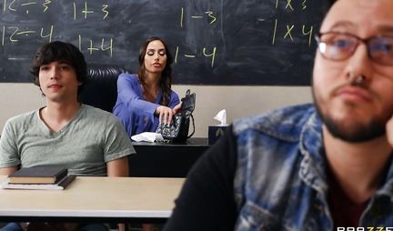 Nurse-teacher at office fucked with the student until the rest of the group sits back on her and watching scientific vid