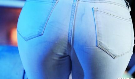 Blonde gets fucked anal with a friend at the pool, on the hood of his car