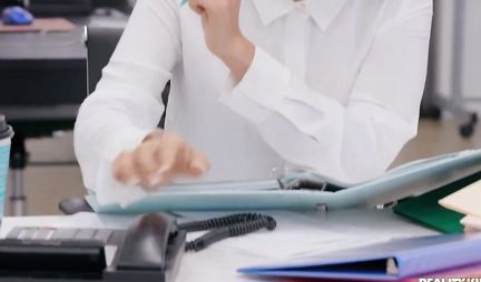 The secretary in stockings on the table doggy style fucks the director without a condom