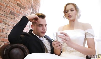 Husband allows a friend to fuck his wife in a wedding dress and bring to orgasm