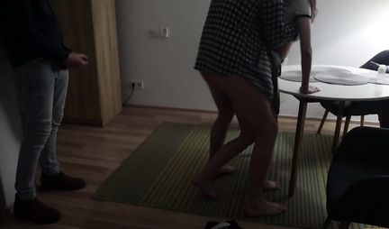 The husband caught the depraved wife sucking off her lover's penis and jerked off on them