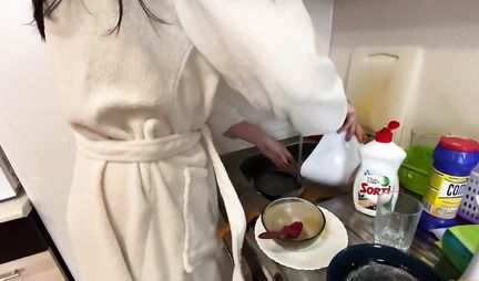 Russian brunette substitutes a juicy slit for shooting homemade porn