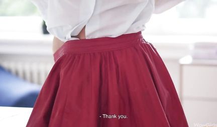 Russian student almost tore a pussy on a huge bump of a beautiful tutor