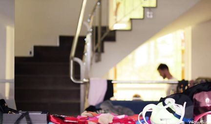 Russian student almost tore a pussy on a huge bump of a beautiful tutor