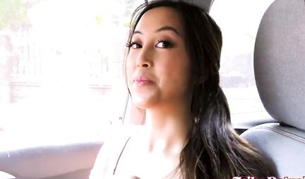 Premium Asian seduced by a pickup truck and does not want to climb off a juicy shaved dick