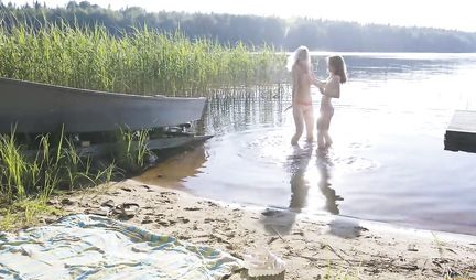 Lesbians in nature gently drive their rough tongues over beautiful pussies