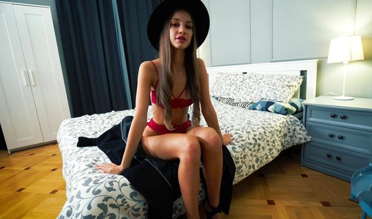 Russian premium model in red lingerie and a hat gets fuck...