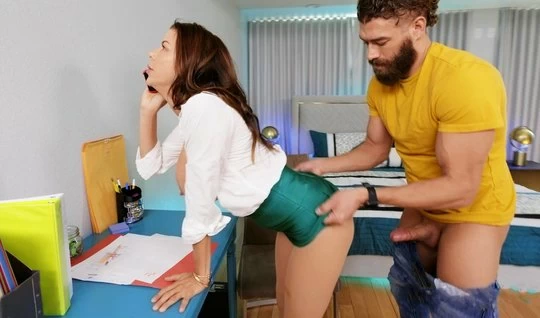 A bearded programmer in the office fucks a mom boss doggy...