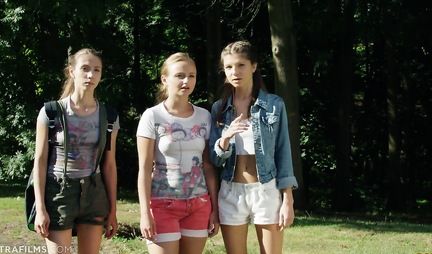 Young skinny lesbians pounced on the boys big dick at an orgy