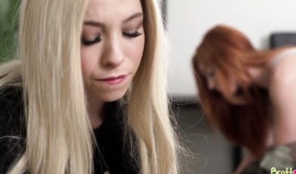 Skinny blonde and redhead arranged a group fuck with a stranger