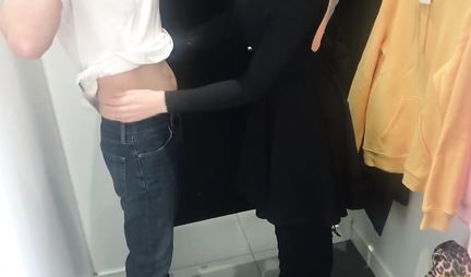 Girl in public shoots premium porn with a dude in a fitting room
