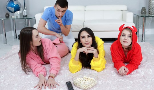 Young girls substitute pussies for group sex with one friend