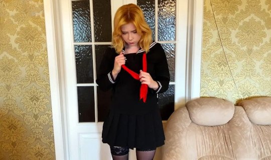 The young girl got down on her knees and opened her mouth...