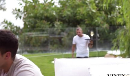 Blonde after blowjob friend spreads her legs for a real whipping and orgasm