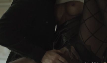 Mulatto in stockings enjoys sex with guys and fucks until she cums