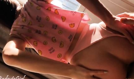 The girl pushed her panties for homemade porn close-up and cumshot from the vaginal