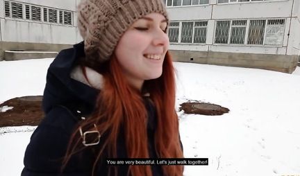 Redhead Russian girl is not against pickup and hot sex on camera for money
