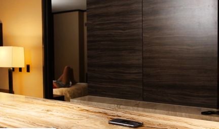 Brunette with elastic tits made a blowjob and sits on a guys penis