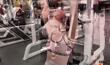 A red-haired girl in leggings after a sex toy lets a mans cock into tight anal