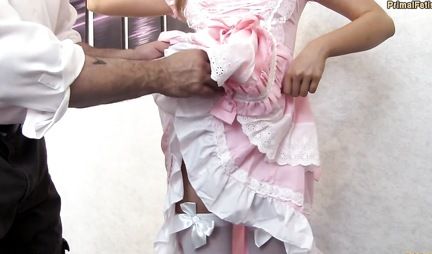 During massage, a girl with a hairy pussy begs for sex and orgasm