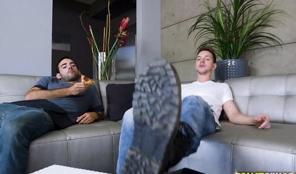 In the bathroom, a guy caressed a chick with big tits and fucked her in the slit