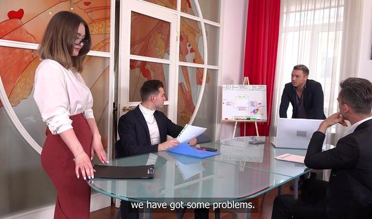 Russian secretary gets double penetrated during a gangbang