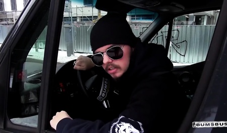 Guy bangs cute blonde German winter in the car